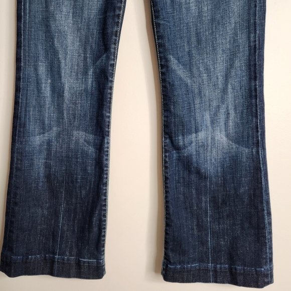 7 for all Mankind Dojo Mid Rise Dark Wash Flare Hem Jeans Size 28 X 28 L - Picture 3 of 15